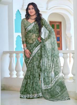 light_green printed pure cotton light green saree with blouse 1