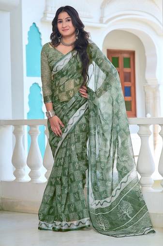 light_green printed pure cotton light green saree with blouse