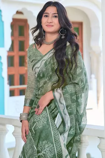 light_green printed pure cotton light green saree with blouse