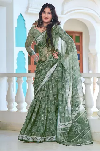 light_green printed pure cotton light green saree with blouse