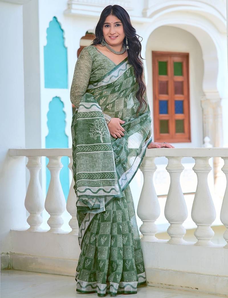 light_green printed pure cotton light green saree with blouse