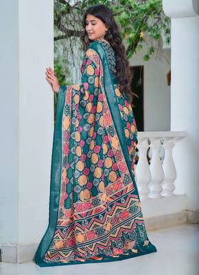 multicolor printed pure cotton multicolor saree with blouse 5