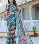 multicolor printed pure cotton multicolor saree with blouse