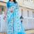 light_blue printed pure cotton light blue saree with blouse