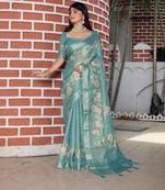 Blue pure cotton printed printed saree with blouses