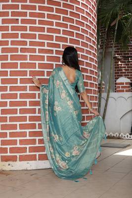 Blue pure cotton printed printed saree with blouses 3