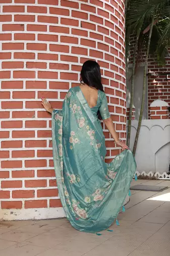 Blue pure cotton printed printed saree with blouses