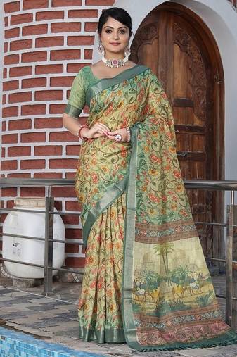 Multicolor pure cotton printed printed saree with blouses