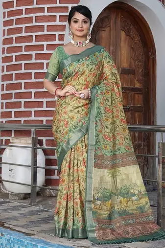 Multicolor pure cotton printed printed saree with blouses