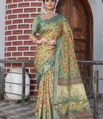 Multicolor pure cotton printed printed saree with blouses