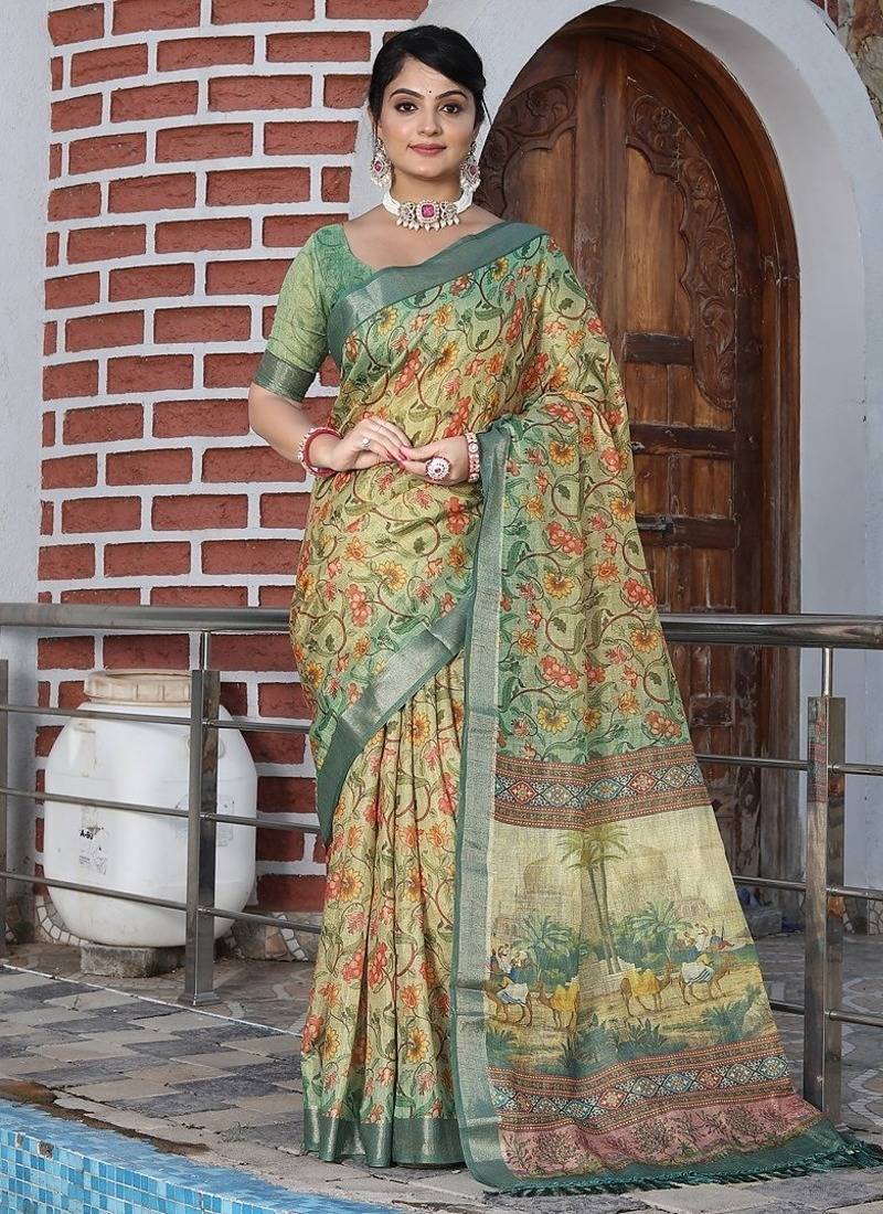 Multicolor pure cotton printed printed saree with blouses