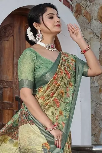 Multicolor pure cotton printed printed saree with blouses
