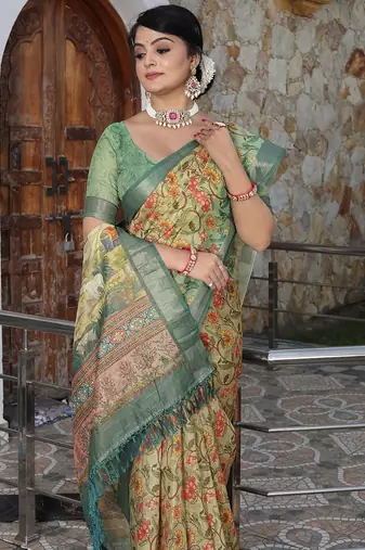 Multicolor pure cotton printed printed saree with blouses