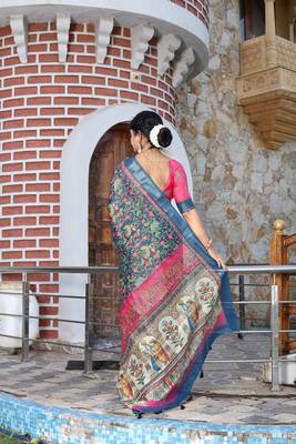 Blue pure cotton printed printed saree with blouses 5