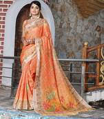 Orange pure cotton printed printed saree with blouses