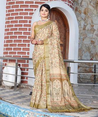 Multicolor pure cotton printed printed saree with blouses 1