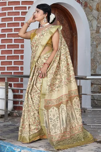 Multicolor pure cotton printed printed saree with blouses