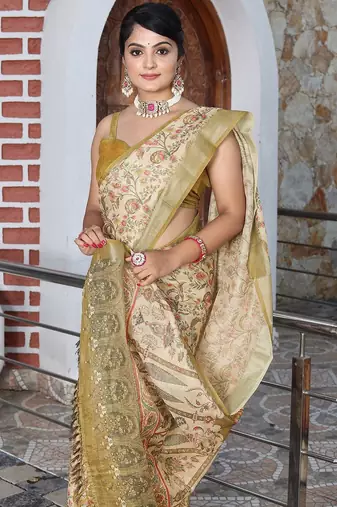 Multicolor pure cotton printed printed saree with blouses