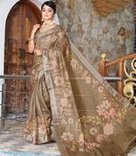 Brown pure cotton printed printed saree with blouses
