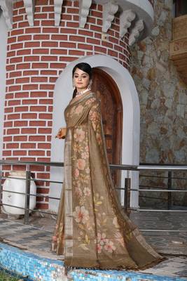 Brown pure cotton printed printed saree with blouses 3