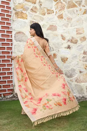 Orange pure cotton printed printed saree with blouses