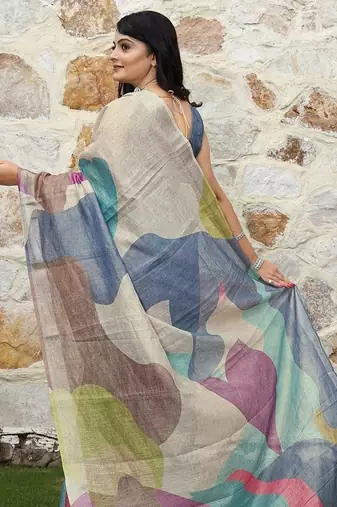 Blue pure cotton printed printed saree with blouses