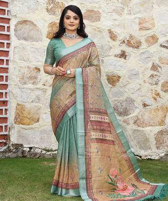 Multicolor pure cotton printed printed saree with blouses 1