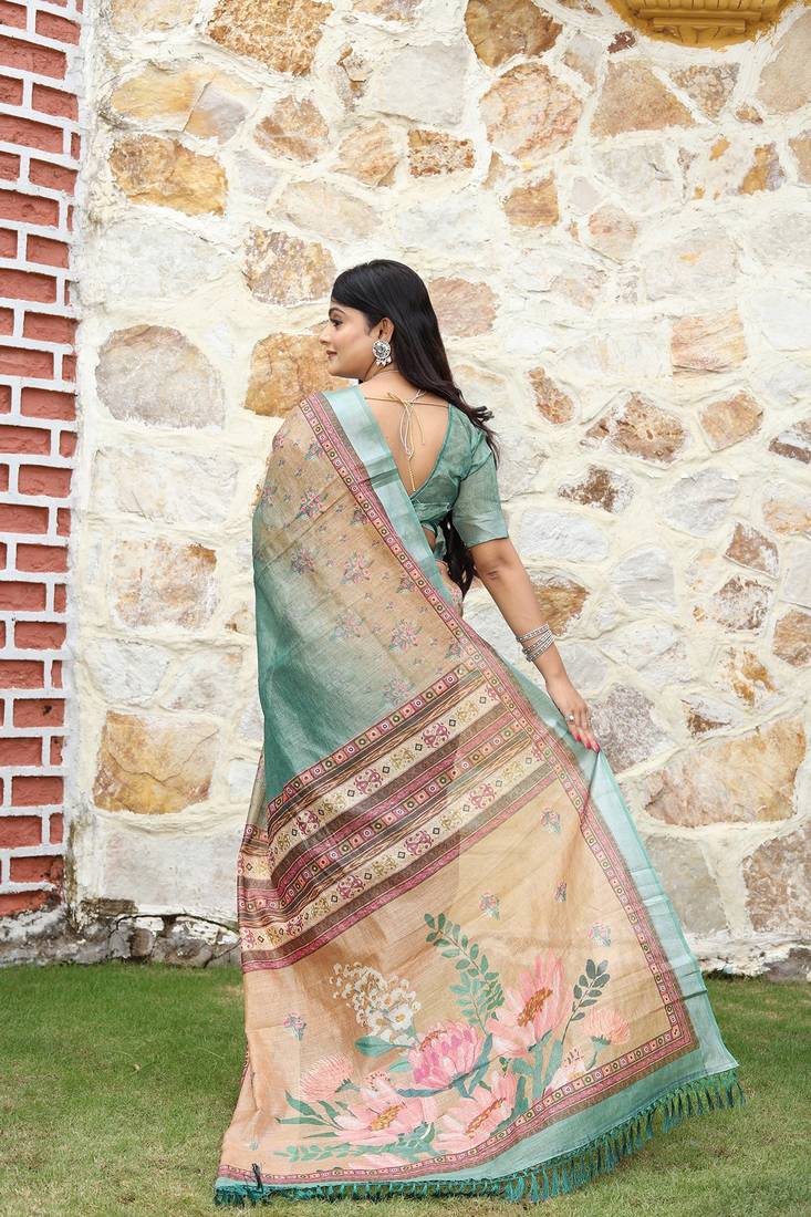 Multicolor pure cotton printed printed saree with blouses