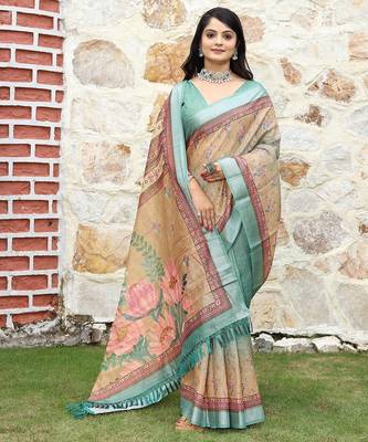 Multicolor pure cotton printed printed saree with blouses 3