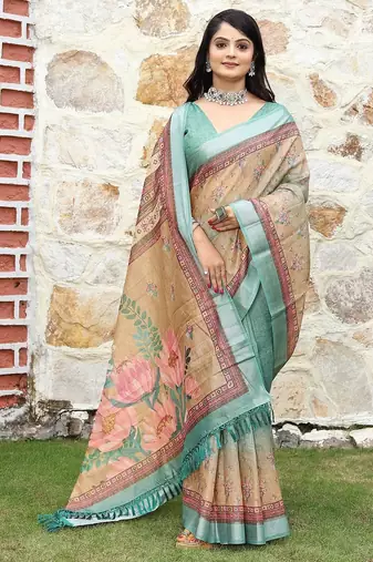Multicolor pure cotton printed printed saree with blouses