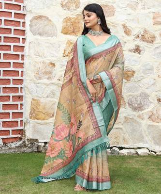 Multicolor pure cotton printed printed saree with blouses 4