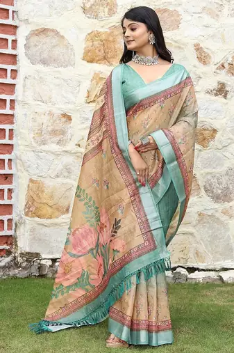 Multicolor pure cotton printed printed saree with blouses