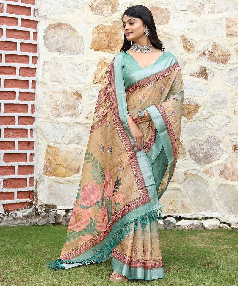 Multicolor pure cotton printed printed saree with blouses