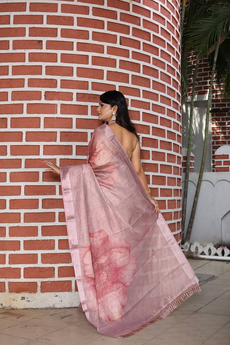 Purple pure cotton printed printed saree with blouses