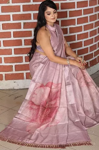 Purple pure cotton printed printed saree with blouses