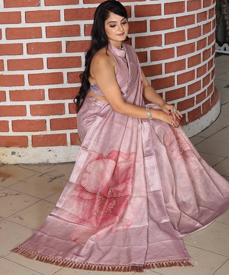 Purple pure cotton printed printed saree with blouses