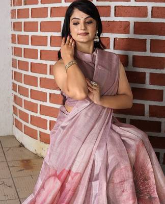 Purple pure cotton printed printed saree with blouses 5