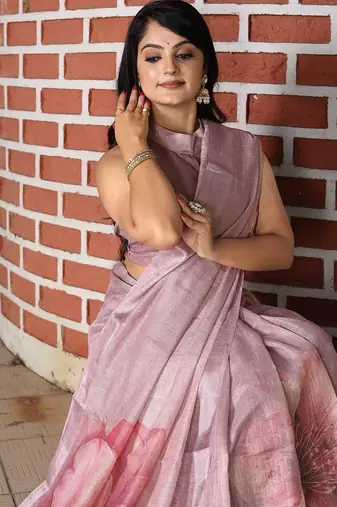 Purple pure cotton printed printed saree with blouses