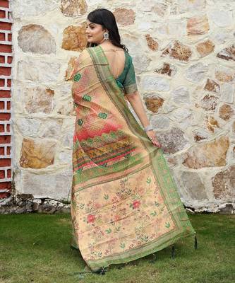 Orange pure cotton printed printed saree with blouses 2