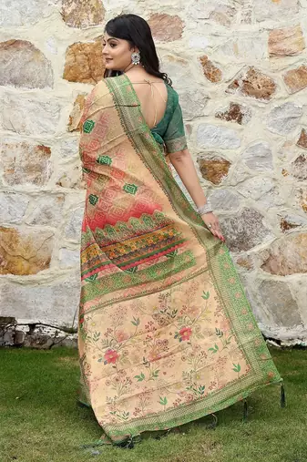 Orange pure cotton printed printed saree with blouses