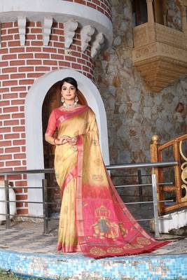 Multicolor pure cotton printed printed saree with blouses 1