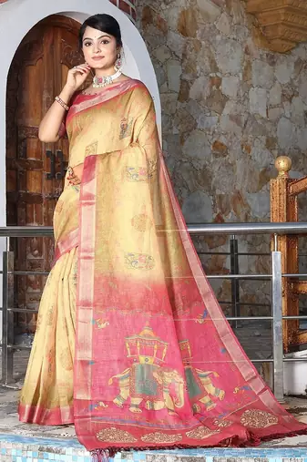 Multicolor pure cotton printed printed saree with blouses