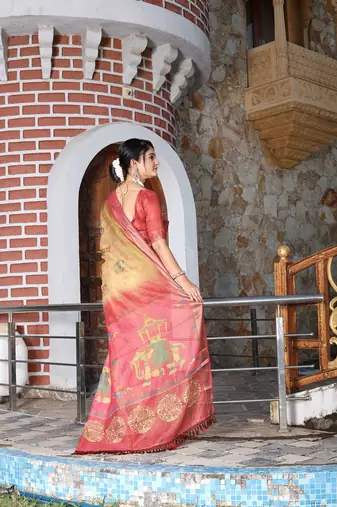 Multicolor pure cotton printed printed saree with blouses