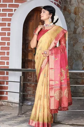 Multicolor pure cotton printed printed saree with blouses