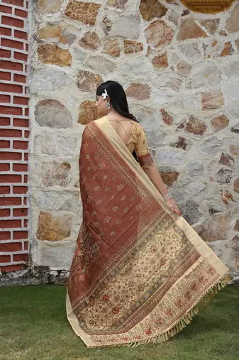 Brown pure cotton printed printed saree with blouses