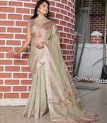 Light brown pure cotton printed printed saree with blouses