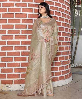 Light brown pure cotton printed printed saree with blouses 2