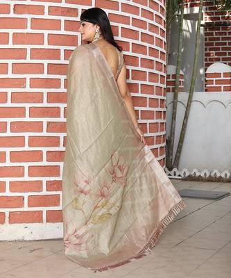 Light brown pure cotton printed printed saree with blouses 4