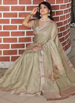 Light brown pure cotton printed printed saree with blouses 5