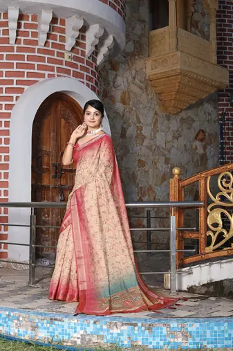 Red pure cotton printed printed saree with blouses
